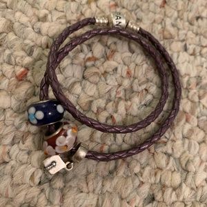 PANDORA Purple Leather Wrap Bracelet Charm